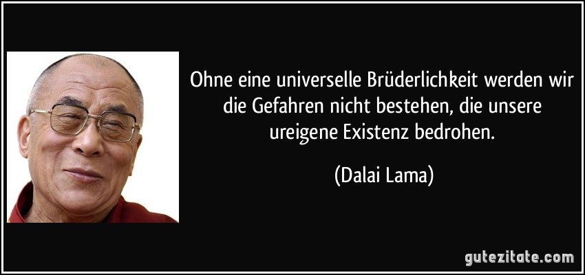 Ohne eine universelle Brüderlichkeit werden wir die Gefahren nicht bestehen, die unsere ureigene Existenz bedrohen. (Dalai Lama)