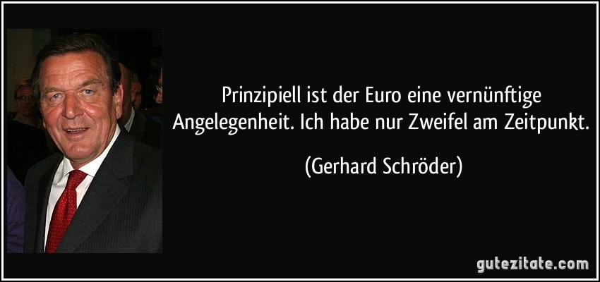 Prinzipiell ist der Euro eine vernünftige Angelegenheit. Ich habe nur Zweifel am Zeitpunkt. (Gerhard Schröder)