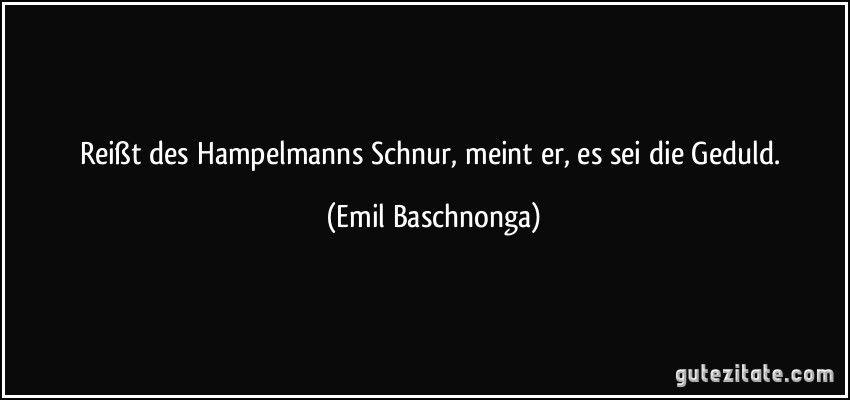 Reißt des Hampelmanns Schnur, meint er, es sei die Geduld. (Emil Baschnonga)