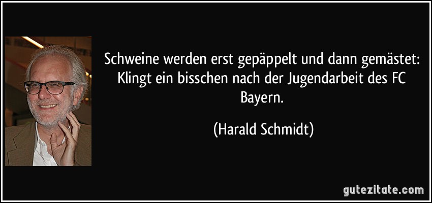 Schweine werden erst gepäppelt und dann gemästet: Klingt ein bisschen nach der Jugendarbeit des FC Bayern. (Harald Schmidt)