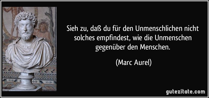 Sieh zu, daß du für den Unmenschlichen nicht solches empfindest, wie die Unmenschen gegenüber den Menschen. (Marc Aurel)