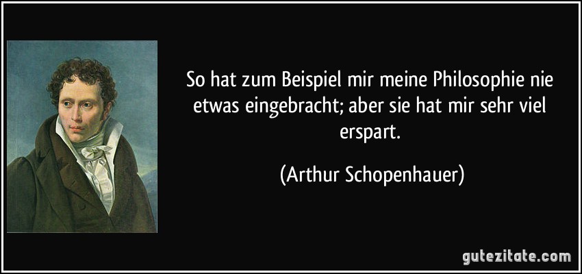 So hat zum Beispiel mir meine Philosophie nie etwas eingebracht; aber sie hat mir sehr viel erspart. (Arthur Schopenhauer)