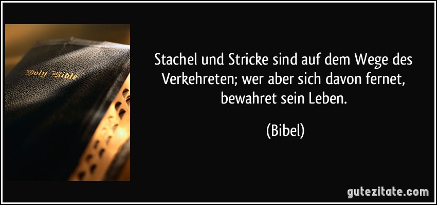 Stachel und Stricke sind auf dem Wege des Verkehreten; wer aber sich davon fernet, bewahret sein Leben. (Bibel)