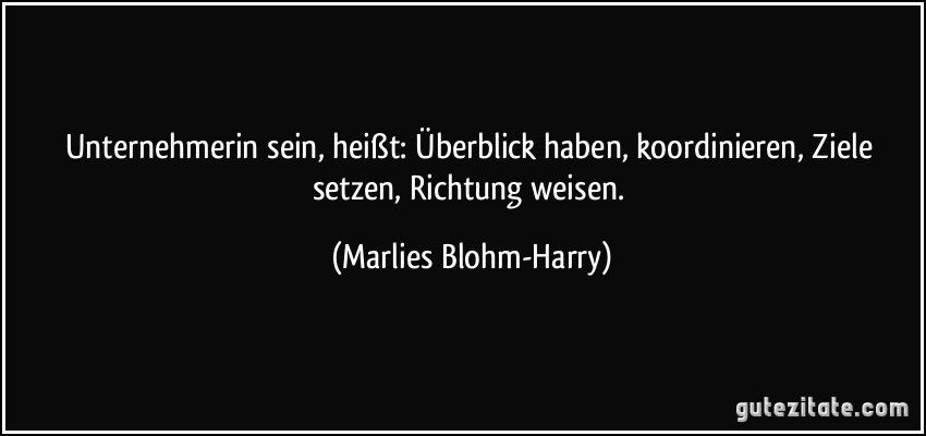 Unternehmerin sein, heißt: Überblick haben, koordinieren, Ziele setzen, Richtung weisen. (Marlies Blohm-Harry)