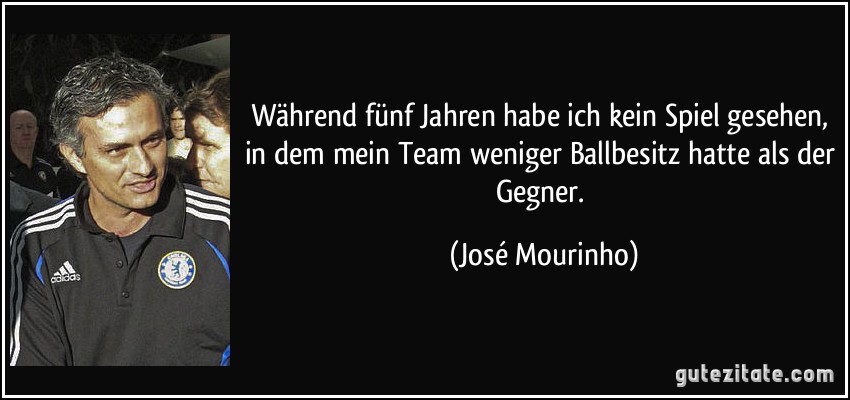Während fünf Jahren habe ich kein Spiel gesehen, in dem mein Team weniger Ballbesitz hatte als der Gegner. (José Mourinho)