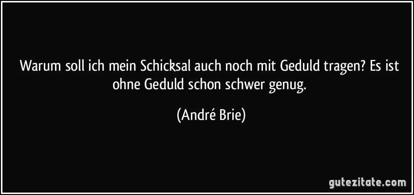 Warum soll ich mein Schicksal auch noch mit Geduld tragen? Es ist ohne Geduld schon schwer genug. (André Brie)