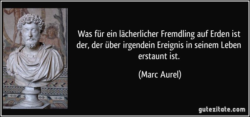 Was für ein lächerlicher Fremdling auf Erden ist der, der über irgendein Ereignis in seinem Leben erstaunt ist. (Marc Aurel)