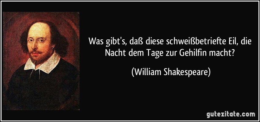 Was gibt's, daß diese schweißbetriefte Eil, die Nacht dem Tage zur Gehilfin macht? (William Shakespeare)