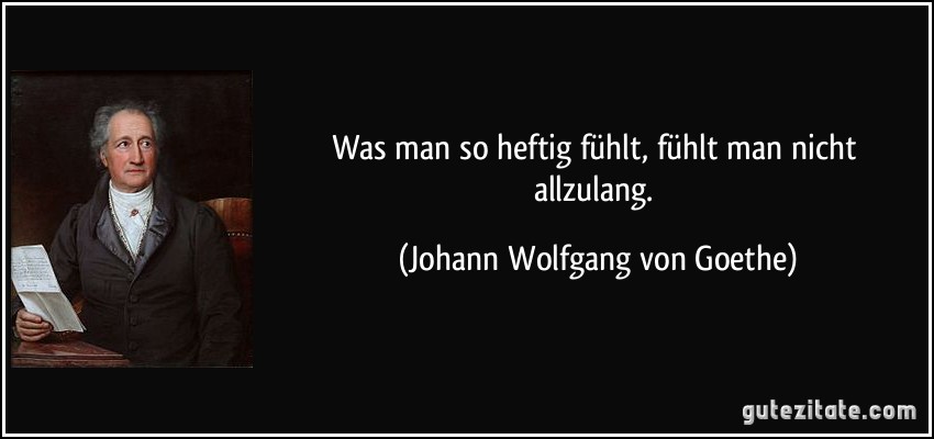 Was man so heftig fühlt, fühlt man nicht allzulang. (Johann Wolfgang von Goethe)