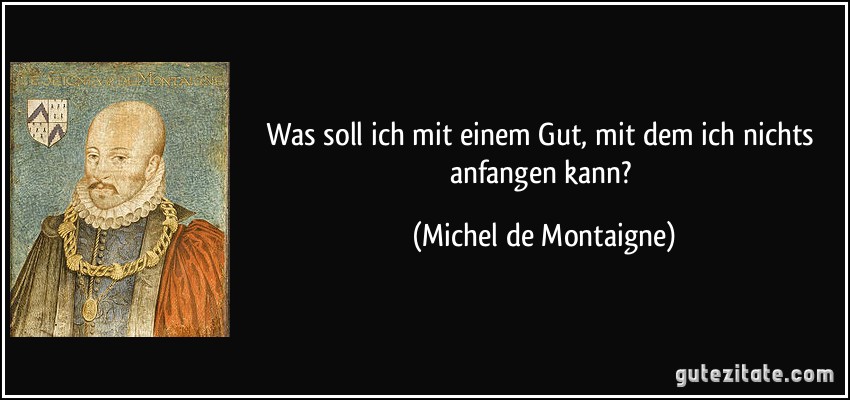 Was soll ich mit einem Gut, mit dem ich nichts anfangen kann? (Michel de Montaigne)