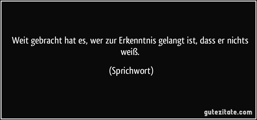 Weit gebracht hat es, wer zur Erkenntnis gelangt ist, dass er nichts weiß. (Sprichwort)