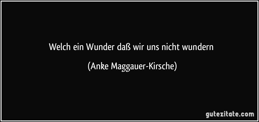 Welch ein Wunder daß wir uns nicht wundern (Anke Maggauer-Kirsche)