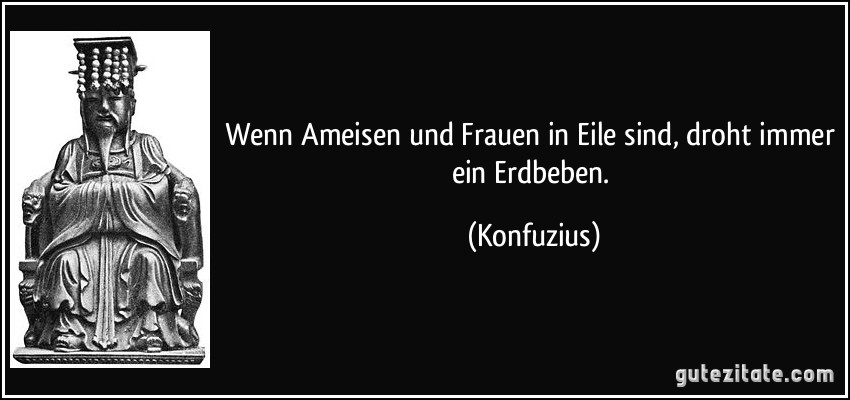 Wenn Ameisen und Frauen in Eile sind, droht immer ein Erdbeben. (Konfuzius)