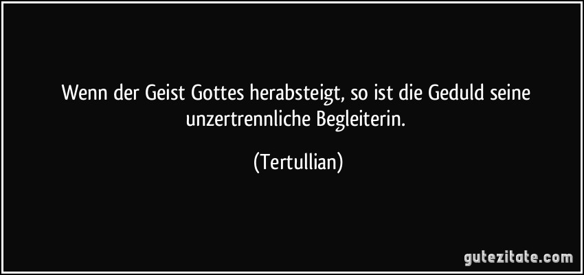 Wenn der Geist Gottes herabsteigt, so ist die Geduld seine unzertrennliche Begleiterin. (Tertullian)