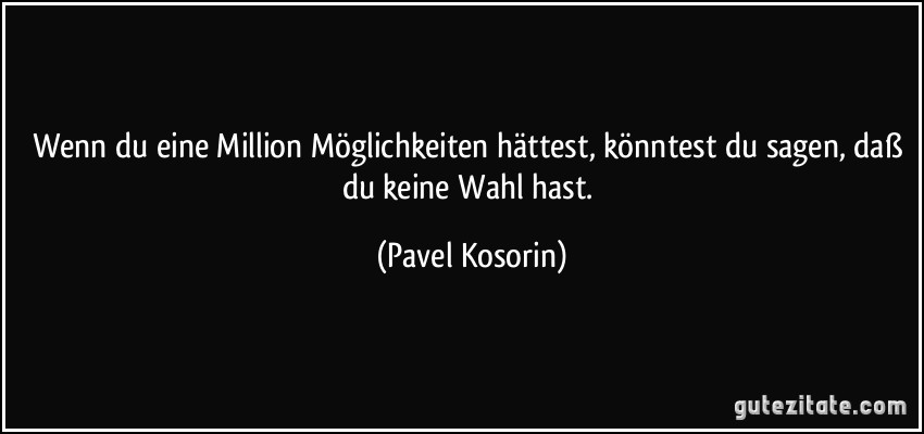 Wenn du eine Million Möglichkeiten hättest, könntest du sagen, daß du keine Wahl hast. (Pavel Kosorin)