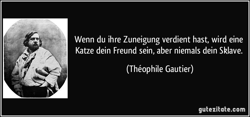 Wenn du ihre Zuneigung verdient hast, wird eine Katze dein Freund sein, aber niemals dein Sklave. (Théophile Gautier)