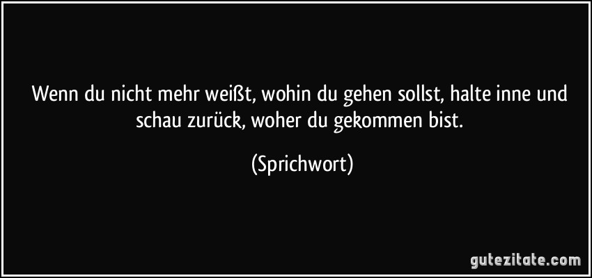 Wenn du nicht mehr weißt, wohin du gehen sollst, halte inne und schau zurück, woher du gekommen bist. (Sprichwort)