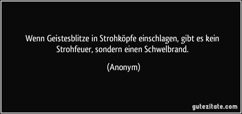 Wenn Geistesblitze in Strohköpfe einschlagen, gibt es kein Strohfeuer, sondern einen Schwelbrand. (Anonym)