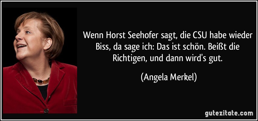 Wenn Horst Seehofer sagt, die CSU habe wieder Biss, da sage ich: Das ist schön. Beißt die Richtigen, und dann wird's gut. (Angela Merkel)