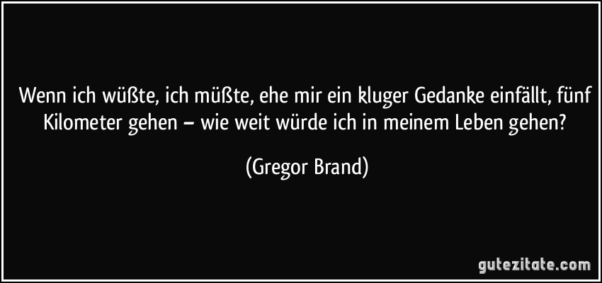 Wenn ich wüßte, ich müßte, ehe mir ein kluger Gedanke einfällt, fünf Kilometer gehen – wie weit würde ich in meinem Leben gehen? (Gregor Brand)