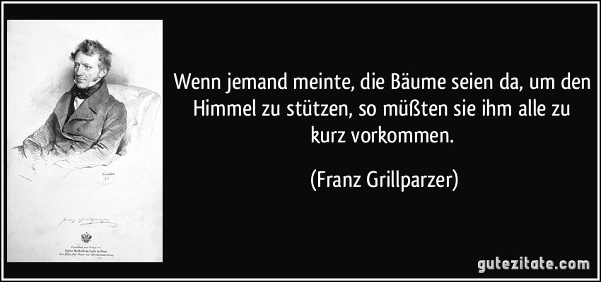 Wenn jemand meinte, die Bäume seien da, um den Himmel zu stützen, so müßten sie ihm alle zu kurz vorkommen. (Franz Grillparzer)