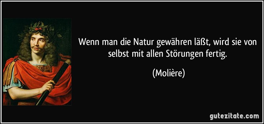 Wenn man die Natur gewähren läßt, wird sie von selbst mit allen Störungen fertig. (Molière)