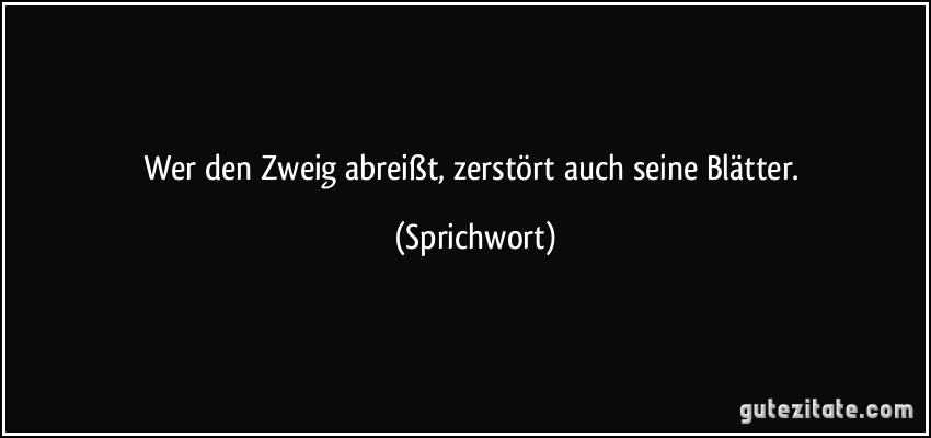 Wer den Zweig abreißt, zerstört auch seine Blätter. (Sprichwort)