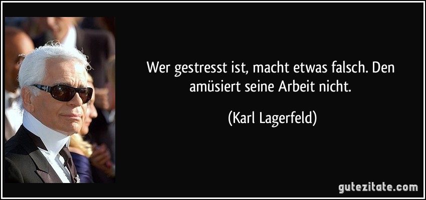 Wer gestresst ist, macht etwas falsch. Den amüsiert seine Arbeit nicht. (Karl Lagerfeld)