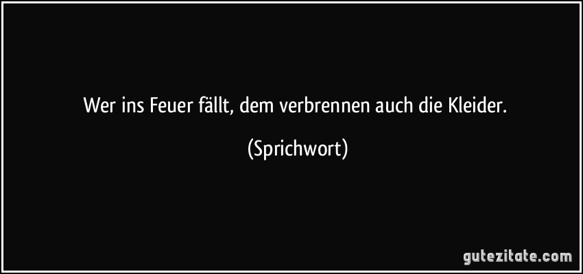 Wer ins Feuer fällt, dem verbrennen auch die Kleider. (Sprichwort)