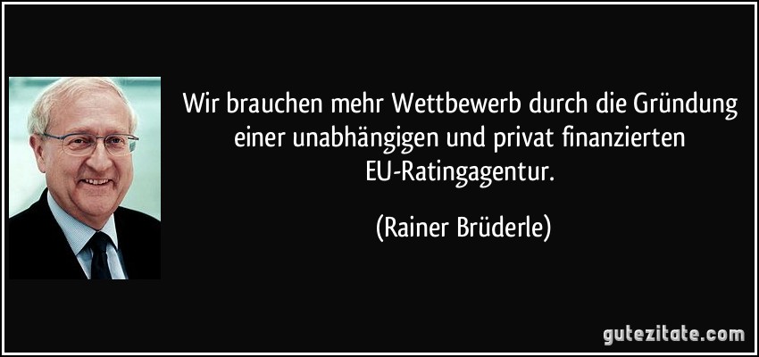 Wir brauchen mehr Wettbewerb durch die Gründung einer unabhängigen und privat finanzierten EU-Ratingagentur. (Rainer Brüderle)