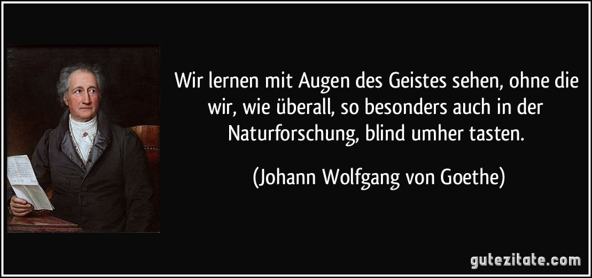 Wir lernen mit Augen des Geistes sehen, ohne die wir, wie überall, so besonders auch in der Naturforschung, blind umher tasten. (Johann Wolfgang von Goethe)