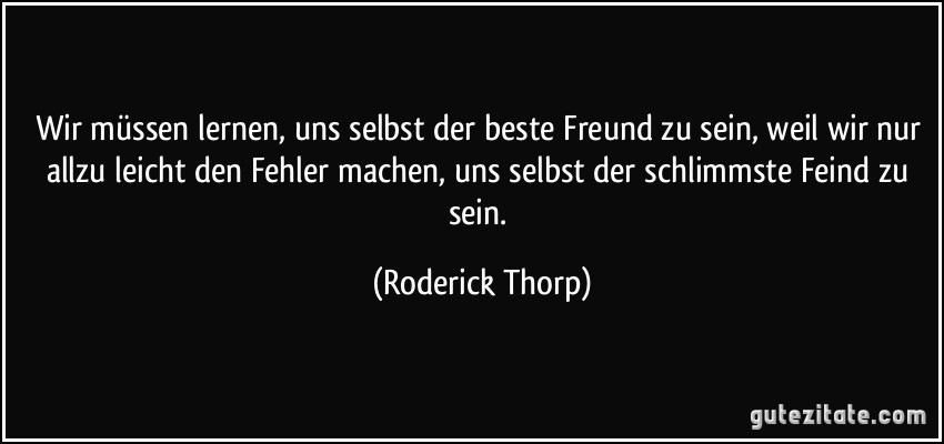 Wir müssen lernen, uns selbst der beste Freund zu sein, weil wir nur allzu leicht den Fehler machen, uns selbst der schlimmste Feind zu sein. (Roderick Thorp)