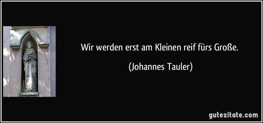 Wir werden erst am Kleinen reif fürs Große. (Johannes Tauler)