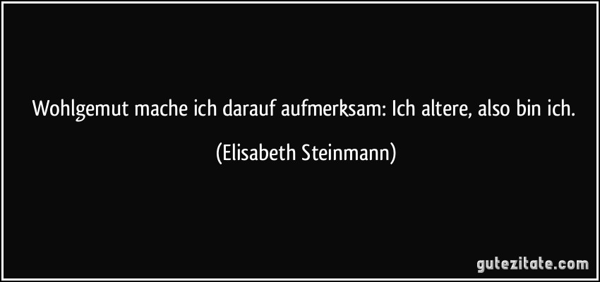 Wohlgemut mache ich darauf aufmerksam: Ich altere, also bin ich. (Elisabeth Steinmann)