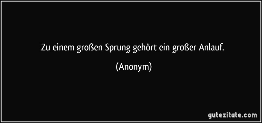 Zu einem großen Sprung gehört ein großer Anlauf. (Anonym)